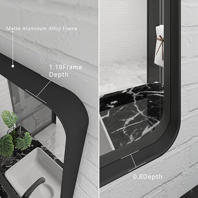 24x36 Inch Black Framed Mirror for Wall, Matte Black Bathroom Rectangle Mirror - Image 2