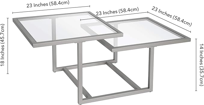 Henn&Hart 43" Wide Square Coffee Table in Nickel, Modern coffee tables - Image 12