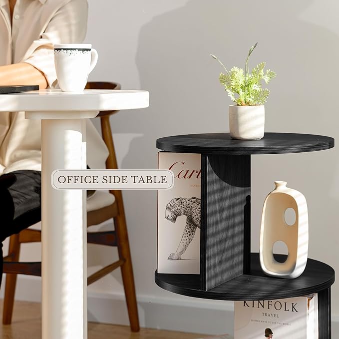KAYMILY Living Room Side Table, Office Round Bookshelf End Table, Bedroom Mid - Image 6