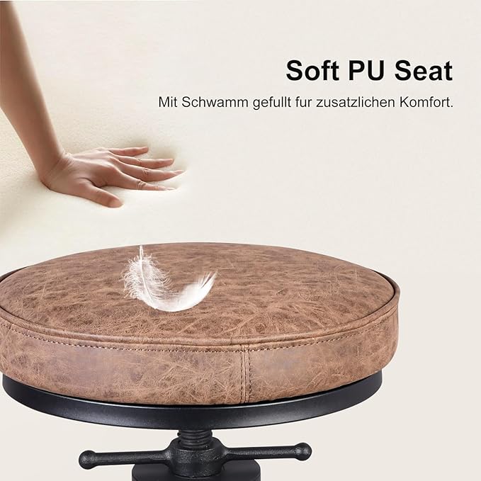 Set of 2-Vintage Bar Stool Swivel PU Leather Seat Kitchen Island Workbench - Image 5