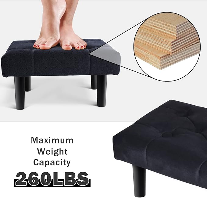 HOUCHICS Small Footstool Ottoman, Velvet Soft Footrest Ottoman - Image 8