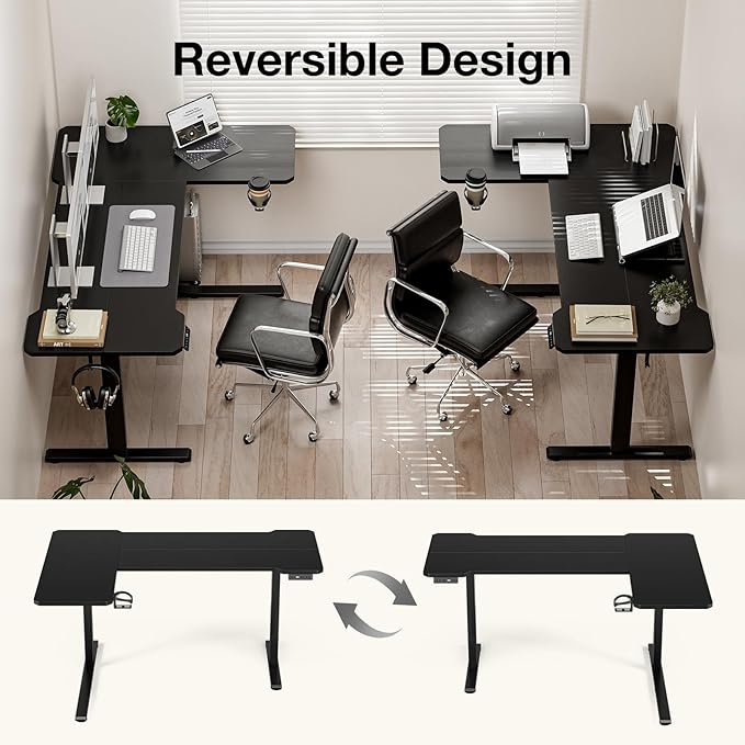 59 Inch L Shaped Standing Desk Adjustable Height, Gaming Electric Corner - Image 4