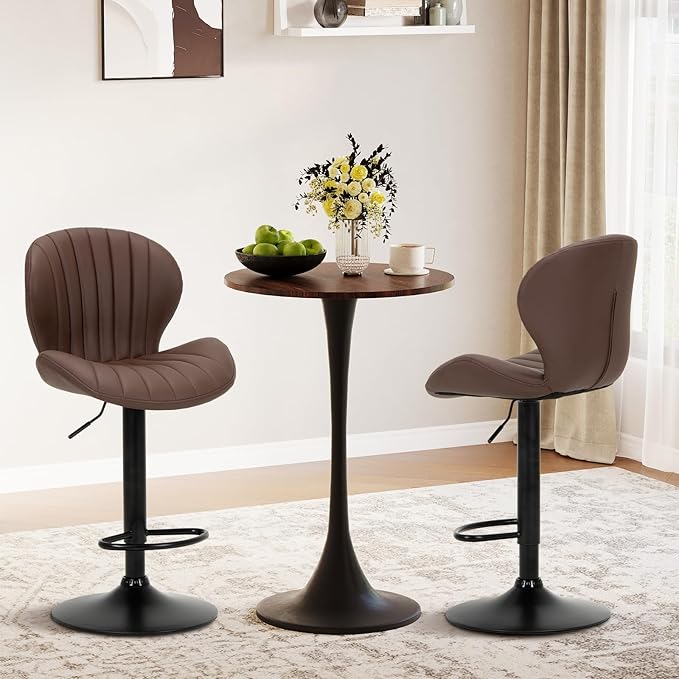 COLAMY Bar Stools Set of 4, Modern Swivel Bar Chairs, Adjustable Faux Leather - Image 3
