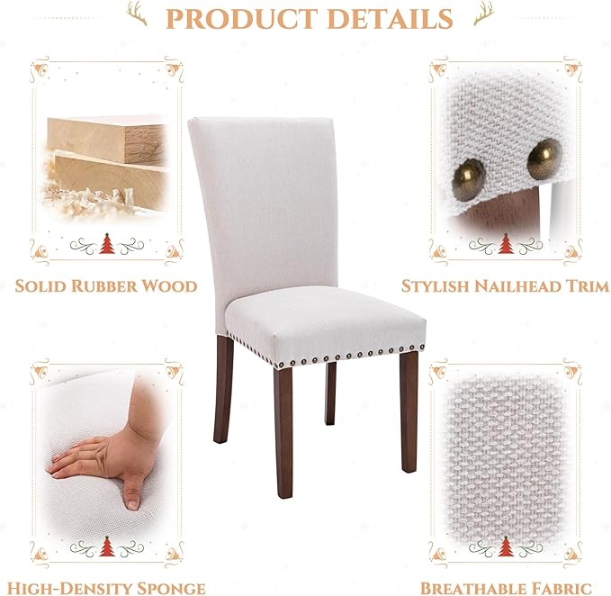 Set of 6 Beige Upholstered Dining Chairs, Farmhouse Kitchen Chairs - Image 3