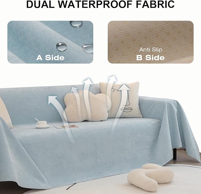 STACYPIK Waterproof Sky Blue Loveseat Couch Cover - Image 8