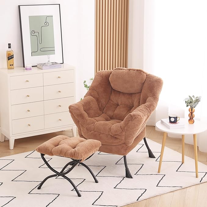 Lazy Chair with Ottoman, Modern Accent Chair Lounge Leisure Sofa Chair with - Image 4