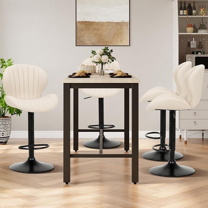 COLAMY Bar Stools Set of 2, Modern Swivel Bar Chairs, Adjustable Faux Leather - Image 3