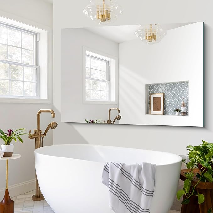 Large Frameless Mirror, 60x40 Bathroom Mirrors - Image 6