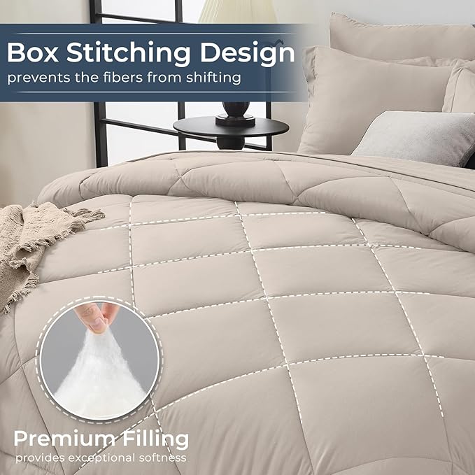HEVUMYI Beige Tan Queen Comforter Set - Image 4