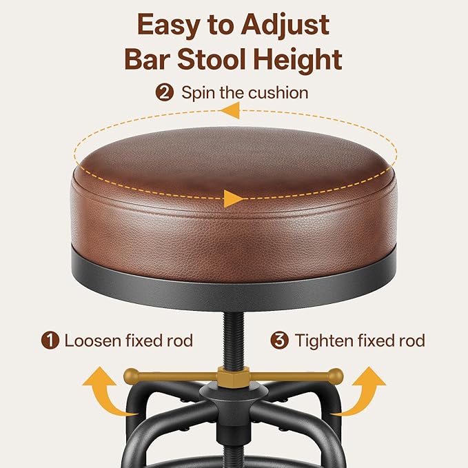 Adjustable Height Swivel Bar Stools Set of 3, 22-29 Inch Industrial Vintage Bar - Image 5