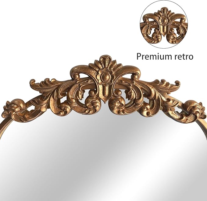 WAMIRRO Ornate Gold Mirror, Vintage Arched Baroque Antique Mirorrs - Image 4