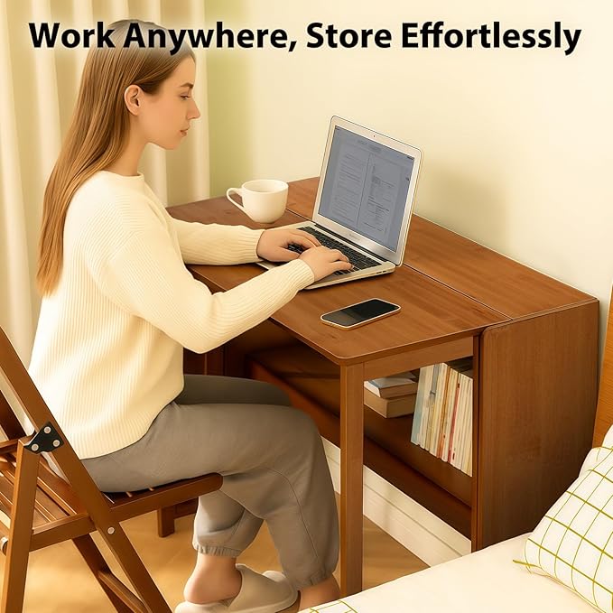 39.37" Bamboo Folding Desk, Space-Saving Computer Desk - Image 4