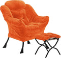 Lazy Chair with Folding Ottoman, Accent Chair Plush Upholstered with Metal by Youtanic