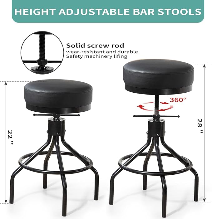 Counter Height Bar Stools Set of 2 Adjustable Swivel Barstools Modern PU - Image 5