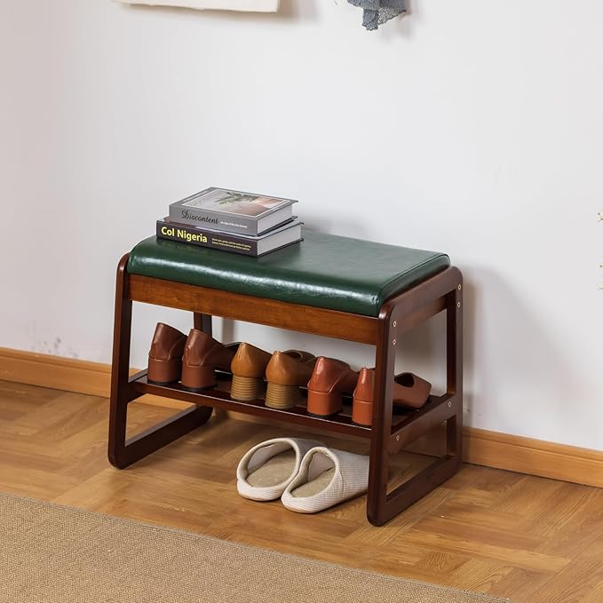 Solid Wood Shoe Bench, 2-Tier Entryway Bench - Image 3