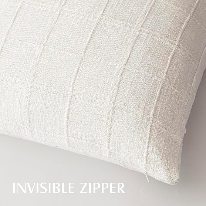 Foindtower Set of 2 Decorative Linen Check Throw Pillow Covers Neutral Long - Image 3