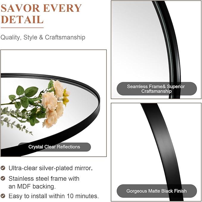 ANDY STAR Black Oval Mirrors for Bathroom, 22x30 Inch Matte Black Stainless - Image 3