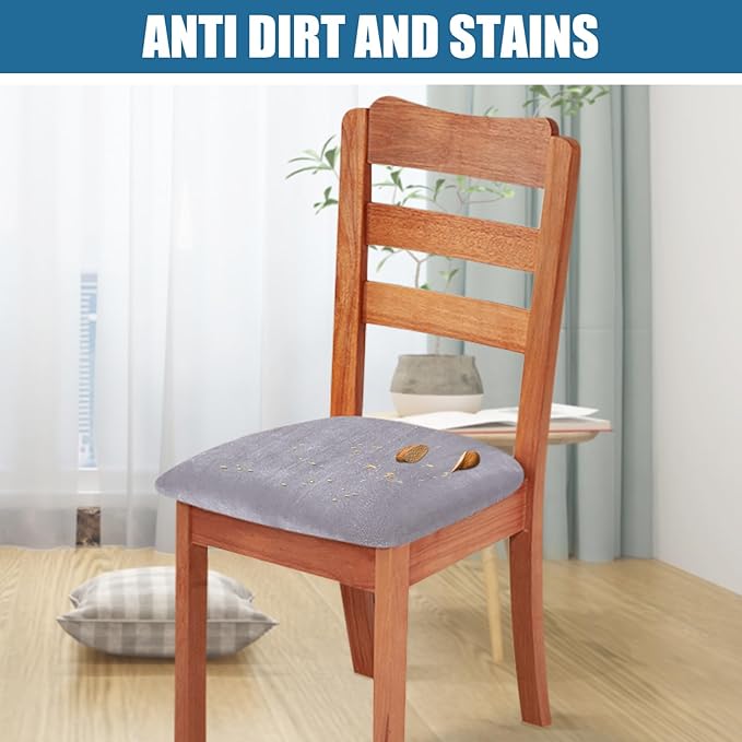 Smiry Velvet Seat Covers for Dining Room Chair Set of 4, Stretch Fit Removable - Image 3