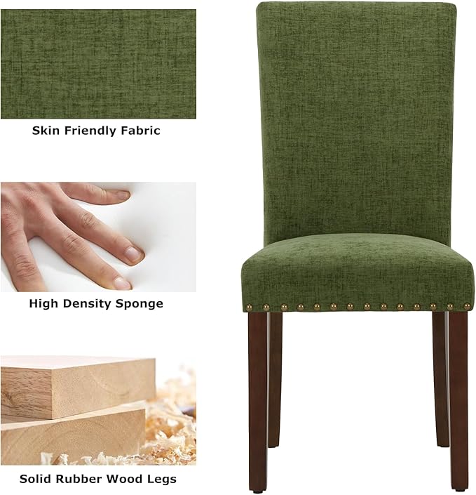 COLAMY Upholstered Parsons Dining Chairs Set of 2, Fabric Dining Room Kitchen - Image 5