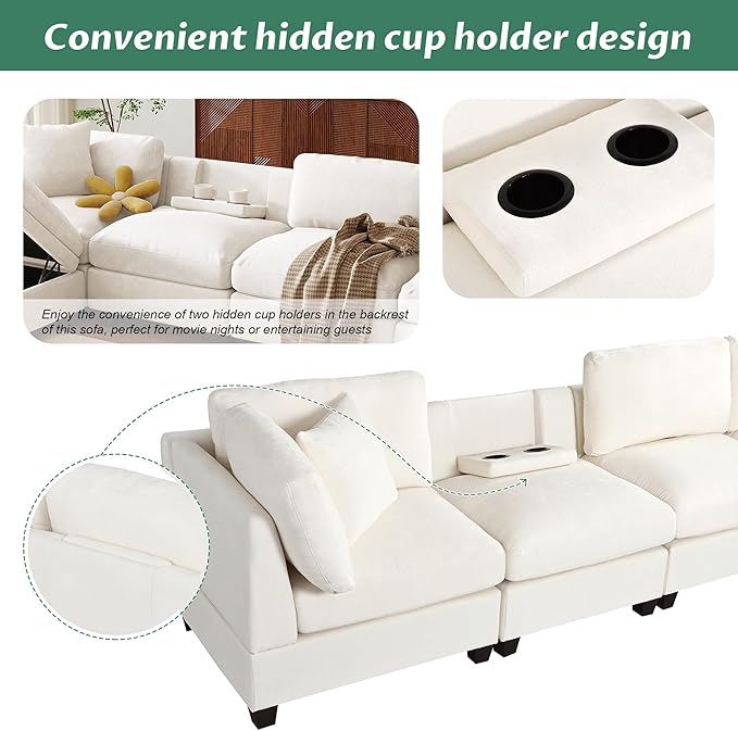 127.6 Inch 5-Seat Modular Convertible Sectional Sofa - Image 4