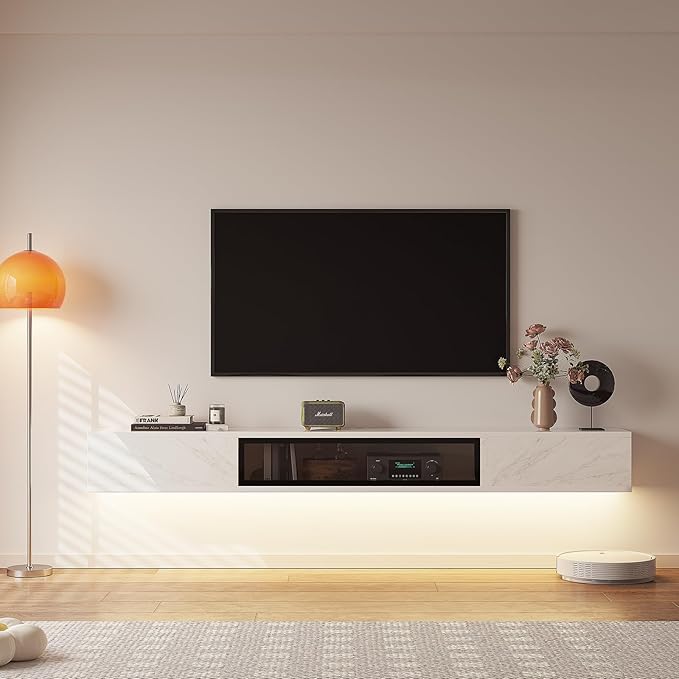 High Gloss Floating TV Stand, Under TV Floating Shelf, Floating TV Cabinet by Furninova