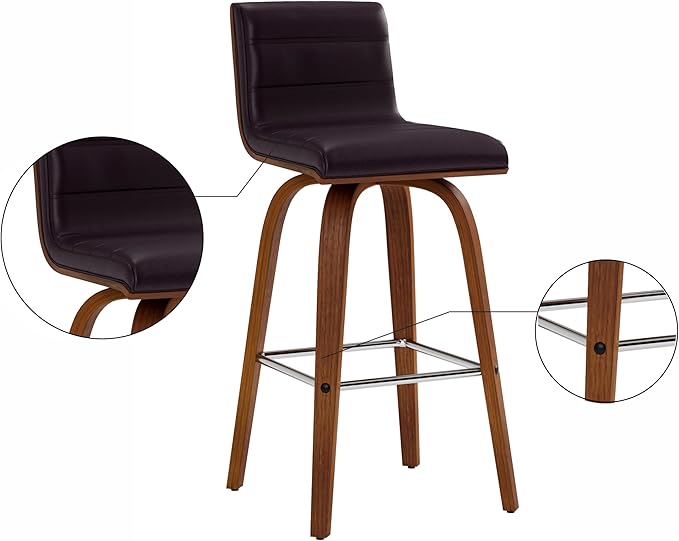 Armen Living Vienna 26" Counter Height Swivel Brown Faux Leather and Walnut - Image 12