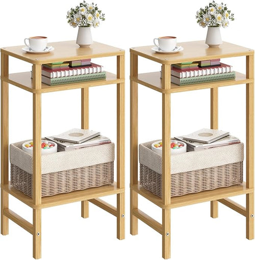 28in Tall Bamboo Side Table Set of 2, 3-Tier Small Narrow End Table by YUFAM