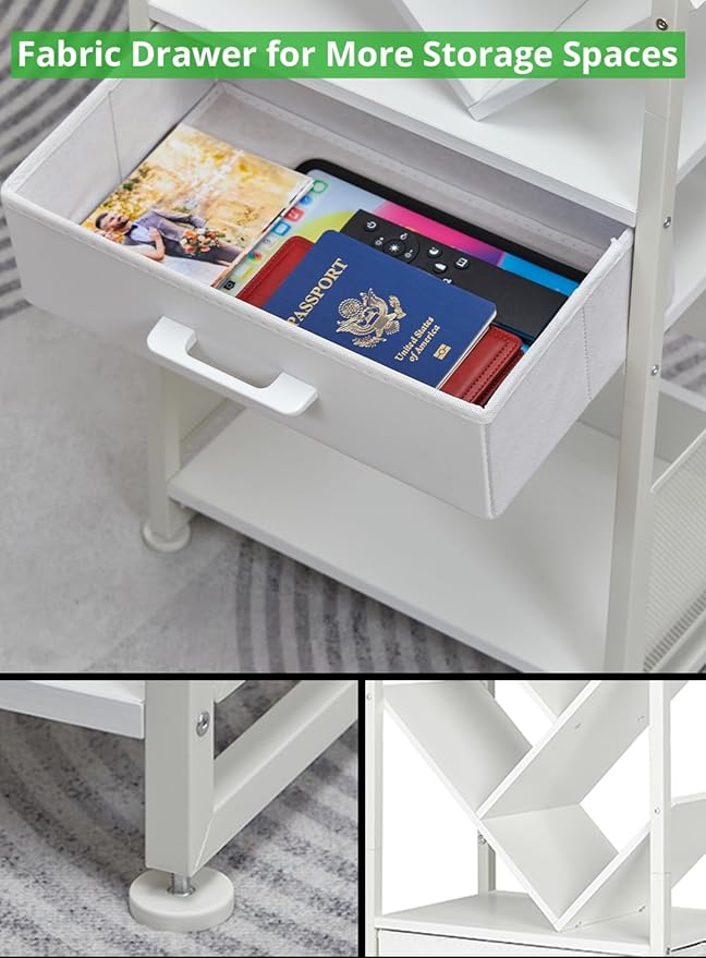 Bookshelf with Drawer, 8 Tier Tree Bookcase Retro Floor Standing Bookshelves - Image 4