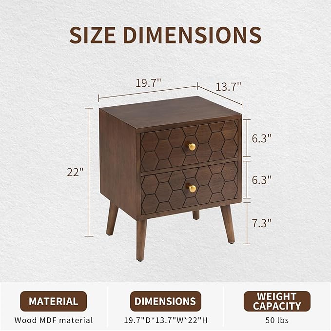 COSIEST Modern End Table w Honeycomb Pattern, Mid-Century Nightstand w Storage - Image 3