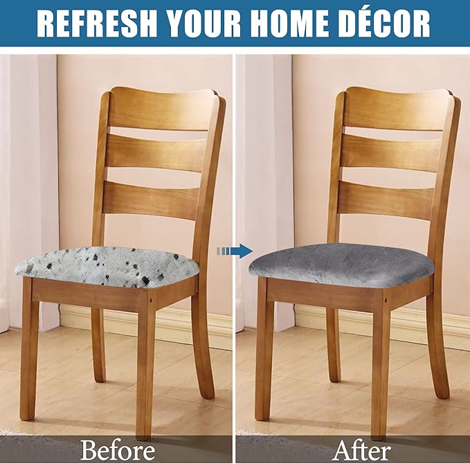 Smiry Velvet Seat Covers for Dining Room Chair Set of 4, Stretch Fit Removable - Image 5