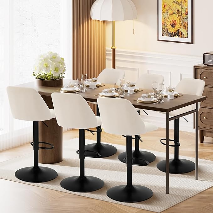 COLAMY Bar Stools Set of 3, Modern Swivel Bar Chairs, Adjustable Upholstered - Image 8