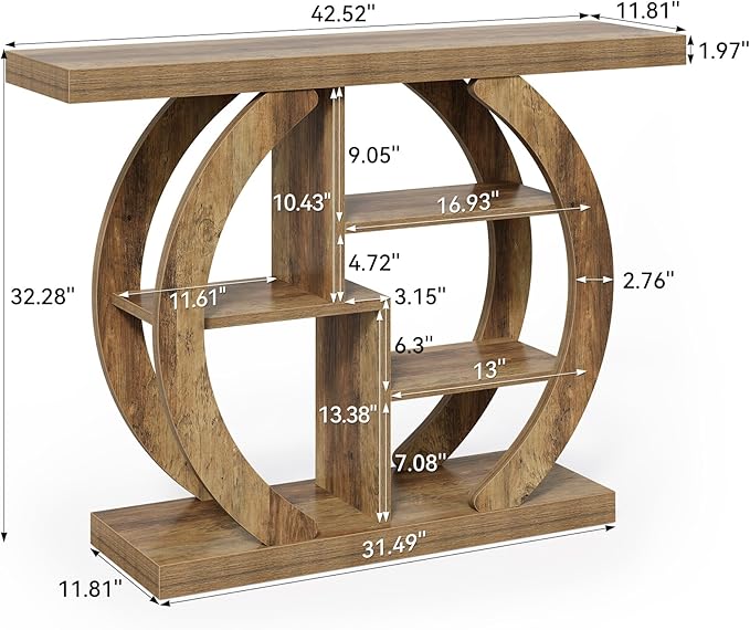 LITTLE TREE Console Table, 4-Tier Farmhouse Wooden Sofa Table Behind Couch - Image 2