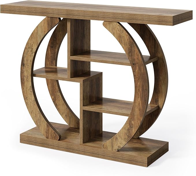 LITTLE TREE Console Table, 4-Tier Farmhouse Wooden Sofa Table Behind Couch - Image 8