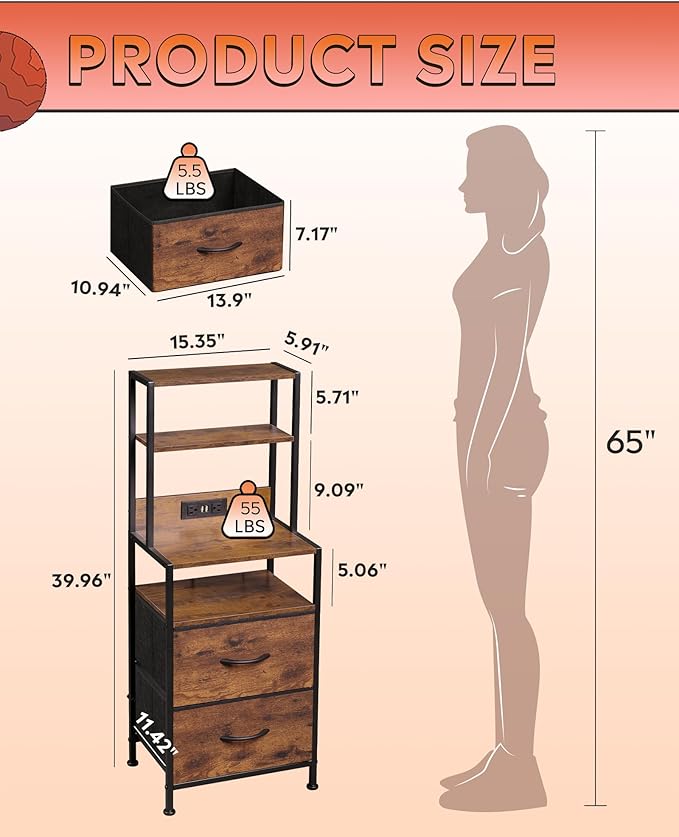 WLIVE Nightstand Set of 2 with Charging Station, LED Night Stand Sets with 2 - Image 3