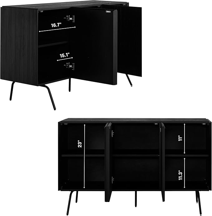 NTC Veil Modern Sideboard with 4 Doors, Buffet Cabinet with Vertical Groove - Image 3