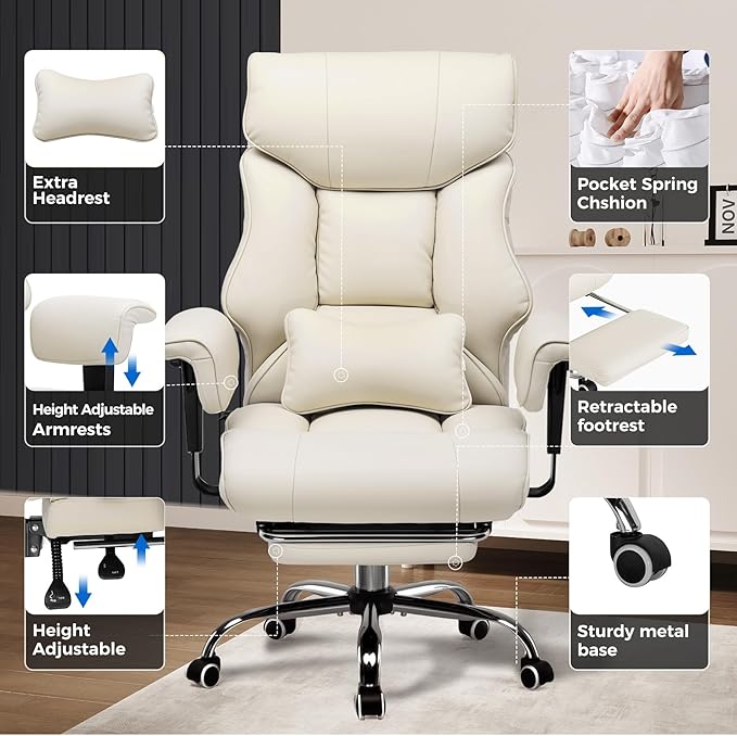 COMHOMA Big and Tall Office Chair 400lbs High Back Leather Executive Chair - Image 5