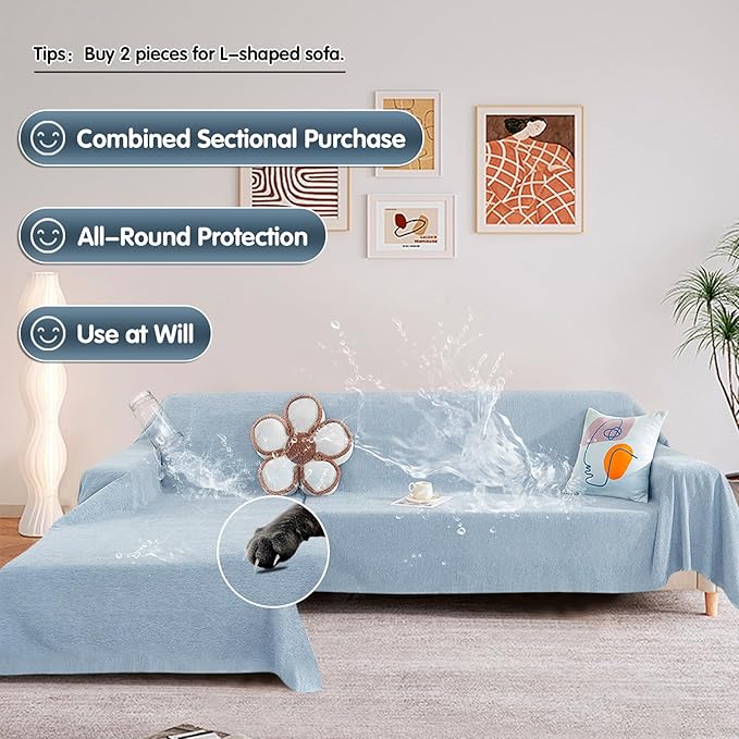STACYPIK Waterproof Pet-Friendly Couch Cover, Non-Slip Light Blue Sofa Cover - Image 8