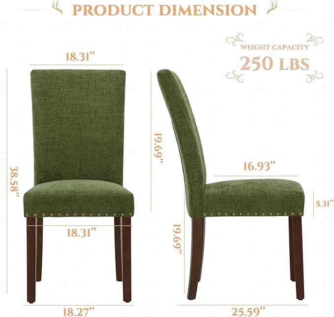 Parsons Dining Chairs Set of 6, Upholstered Nailhead Dining Room Kitchen Side - Image 3