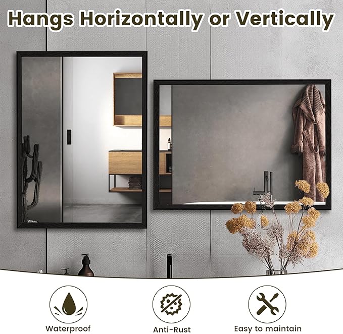 WEER Black Framed Mirror 36X30 Inch, Rectangular Matte Black Bathroom Vanity - Image 5