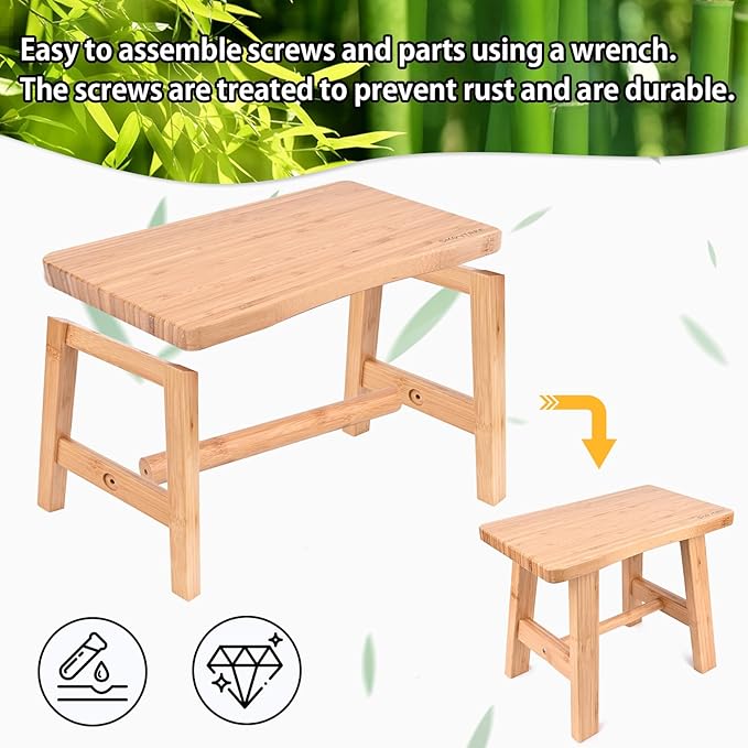 Bamboo Step Stool for Kids Adults Bathroom, 10 Inch One Step Stool You Can Sit - Image 4