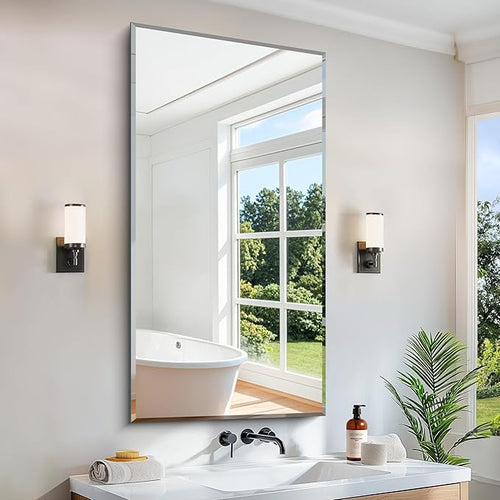 24x48 Large Beveled Mirror, Frameless Beveled Bathroom Mirrors by CILIBER