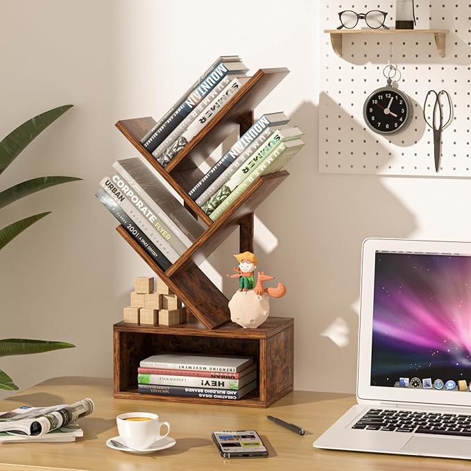Small Tree Book Shelf, 5 Tier Black Tree Bookshelf, Modern Desk Display Storage - Image 8