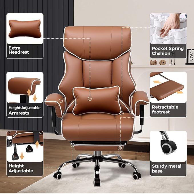 COMHOMA Big and Tall Office Chair 400lbs High Back Leather Executive Chair - Image 6