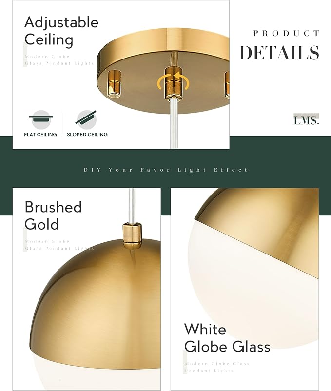 LMS 6-inch Brushed Gold Pendant Light Fixtures, Mid Century Pendant Light - Image 2