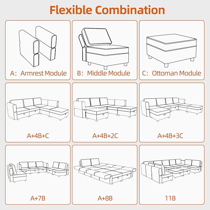 GAOMON Chenille Armrest Module for Modular Sectional Sofa, 90°-180° Adjustable - Image 5