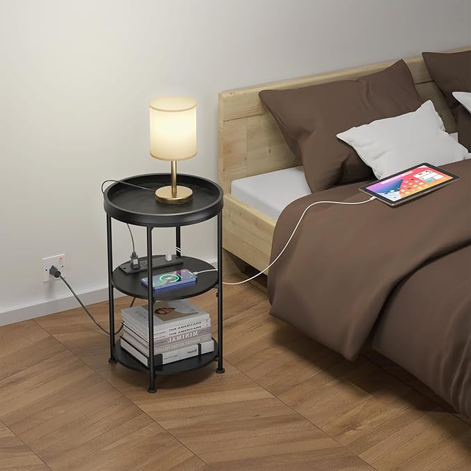 Small Round Side Table with Charging Station - Image 7