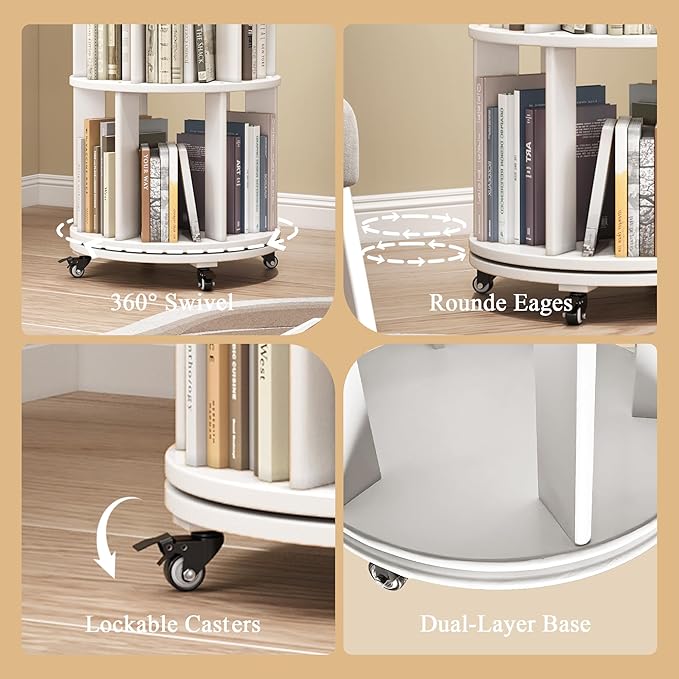 6 Tier Rotating Bookshelf Tower Spinning Bookshelf - Image 6