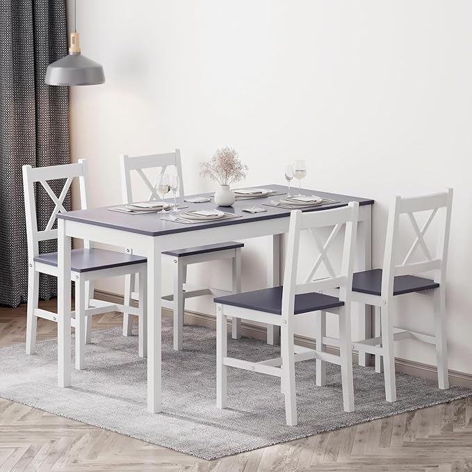 SogesPower Dining Table Set for 4, Wood Rectangular Kitchen Dining Table Set by SogesPower
