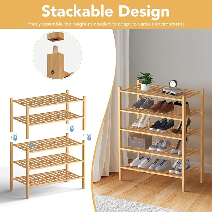 Haddockway Large 3 Tier Bamboo Shoe Rack Storage Organizer, Small Space - Image 6