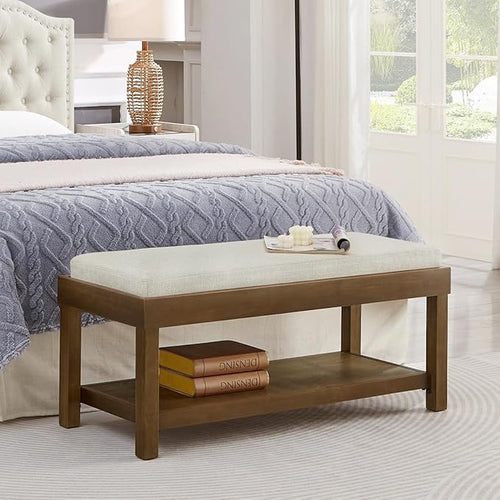 24KF Large Rectangular Storage Bench, Upholstered Seat Cushion, Ottoman Coffee by WEMARTHOMEDECOR